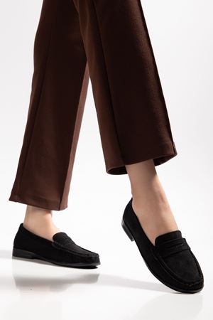  Kadın Siyah Süet Termo Kaymaz Taban Babet