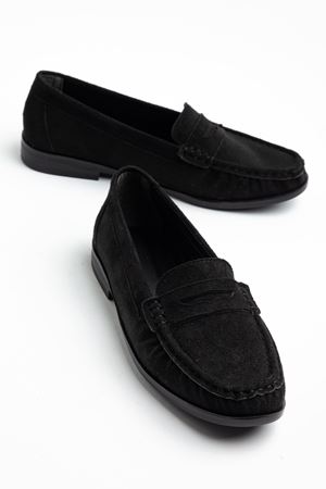  Kadın Siyah Süet Termo Kaymaz Taban Babet