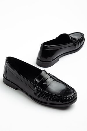  Kadın Siyah Parlak Cilt Termo Kaymaz Taban Babet 