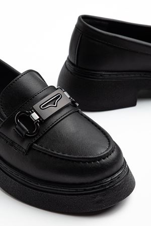 Dayna Kadın Siyah Cilt Yüksek Tabanlı Tokalı Loafer Ayakkabı 