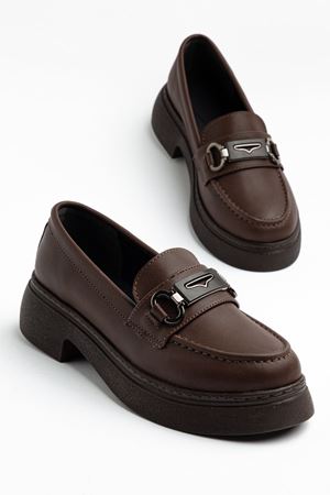 Dayna Kadın Kahverengi Cilt Yüksek Tabanlı Tokalı Loafer Ayakkabı  