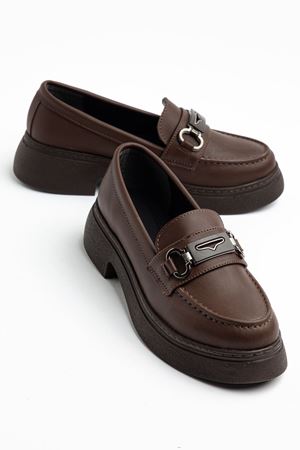 Dayna Kadın Kahverengi Cilt Yüksek Tabanlı Tokalı Loafer Ayakkabı  