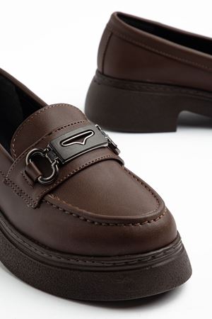 Dayna Kadın Kahverengi Cilt Yüksek Tabanlı Tokalı Loafer Ayakkabı  