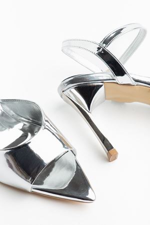 Kadın Gümüş Rugan Burnu Açık Gold Ökçe Topuklu Ayakkabı  