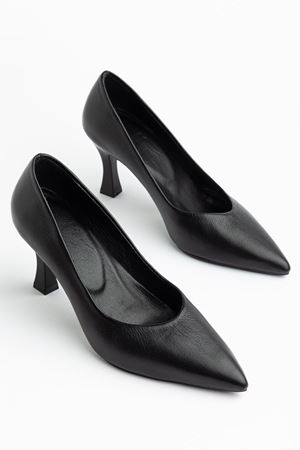 Kadın Siyah Cilt Hakiki Deri Sivri Topuklu Stiletto