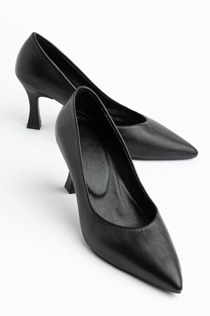 Kadın Siyah Cilt Hakiki Deri Sivri Topuklu Stiletto