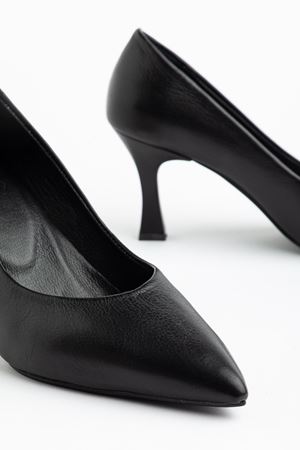 Kadın Siyah Cilt Hakiki Deri Sivri Topuklu Stiletto