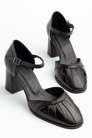 Kadın Siyah Hakiki Deri Klasik Topuklu Ayakkabı