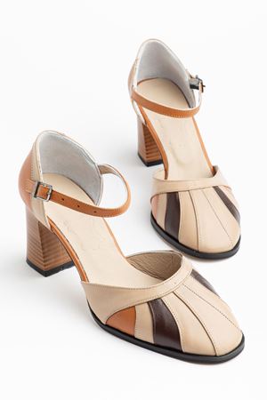 Kadın Bej Hakiki Deri Klasik Topuklu Ayakkabı 