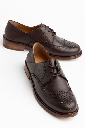 Kadın Kahverengi Hakiki Deri Bağcıklı Loafer Ayakkabı  