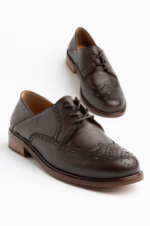 Kadın Kahverengi Hakiki Deri Bağcıklı Loafer Ayakkabı  