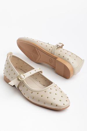 Kadın Bej Rugan Baretli Tokalı Babet  