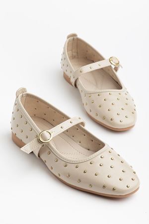 Kadın Bej Rugan Baretli Tokalı Babet  