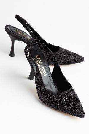 Blush Kadın Siyah Saten İnci Detaylı Abiye Topuklu Kadın Ayakkabı 