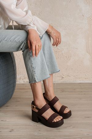 Nina Kadın Kahverengi Süet Dolgu Topuklu Sandalet   