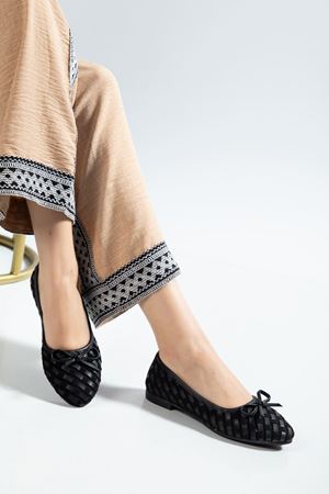 Bero Kadın Siyah El Örgüsü Fiyonklu Ortopedik Babet