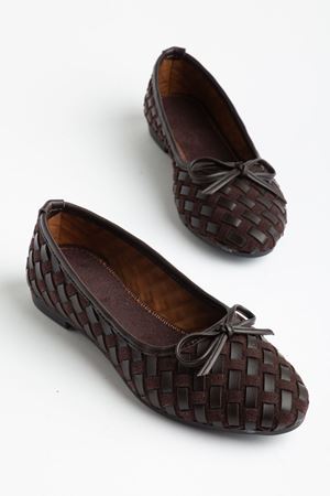 Bero Kadın Kahverengi El Örgüsü Fiyonklu Ortopedik Babet 