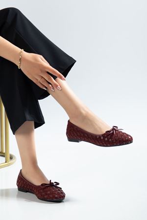 Bero Kadın Bordo El Örgüsü Fiyonklu Ortopedik Babet 