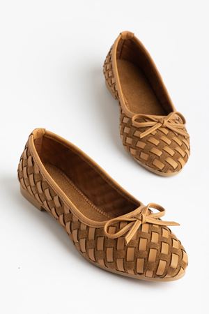 Bero Kadın Hardal El Örgüsü Fiyonklu Ortopedik Babet  