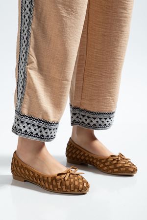 Bero Kadın Hardal El Örgüsü Fiyonklu Ortopedik Babet  