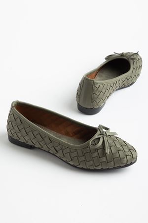 Bero Kadın Haki El Örgüsü Fiyonklu Ortopedik Babet   