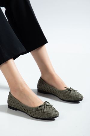 Bero Kadın Haki El Örgüsü Fiyonklu Ortopedik Babet   