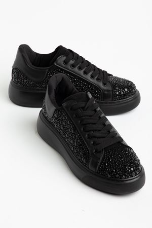 Romee Kadın Siyah Cilt Taşlı Spor Ayakkabı  