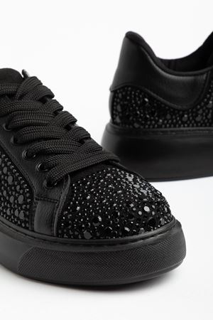 Romee Kadın Siyah Cilt Taşlı Spor Ayakkabı  