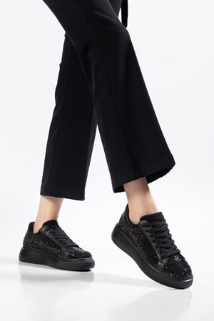 Romee Kadın Siyah Cilt Taşlı Spor Ayakkabı  