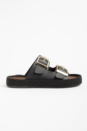 Kadın Siyah Rahat Kalıp Yüksek Taban Tokalı Terlik