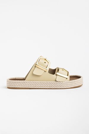 Kadın Bej Rahat Kalıp Yüksek Taban Tokalı Terlik  