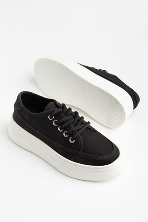 Timon Kadın Siyah Keten Rahat Taban Spor Ayakkabı