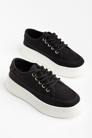 Timon Kadın Siyah Keten Rahat Taban Spor Ayakkabı