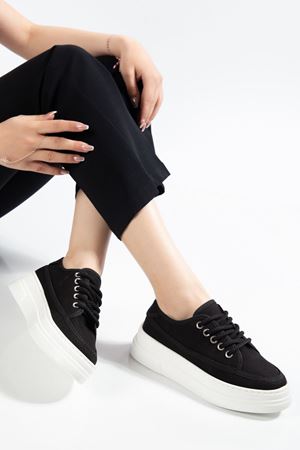 Timon Kadın Siyah Keten Rahat Taban Spor Ayakkabı