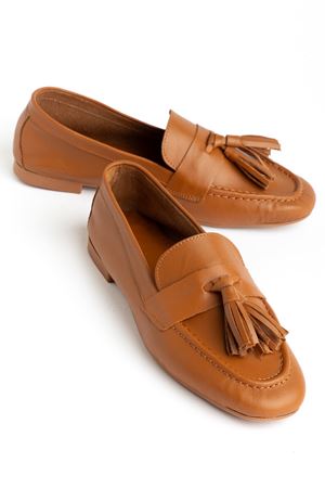 Mono Taba Hakiki Deri Püskül Detay Düz Taban Kadın Babet  