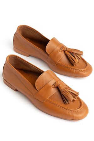 Mono Taba Hakiki Deri Püskül Detay Düz Taban Kadın Babet  