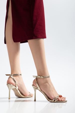 Venüs Gold Cilt Çilek Detaylı İnce Topuklu Abiye Ayakkabı