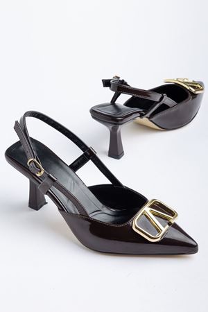 Lianne Kahverengi Rugan Toka Detaylı İnce Topuklu Ayakkabı 