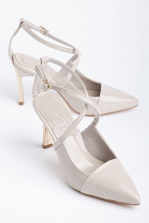 Kadın Bej Rugan Gold Ökçe Topuklu Ayakkabı   