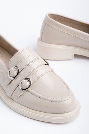 Kadın Bej Rugan 3 Tokalı Loafer Ayakkabı   