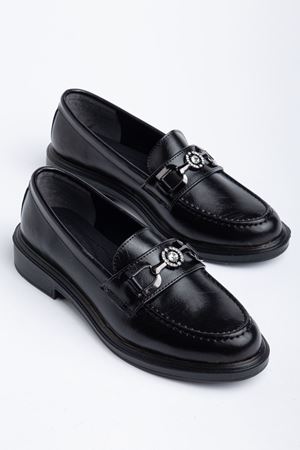 Naty Rome Siyah Rugan Toka Detay Kadın Loafer Ayakkabı