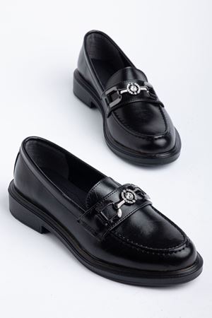 Naty Rome Siyah Rugan Toka Detay Kadın Loafer Ayakkabı