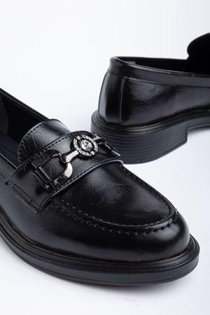 Naty Rome Siyah Rugan Toka Detay Kadın Loafer Ayakkabı