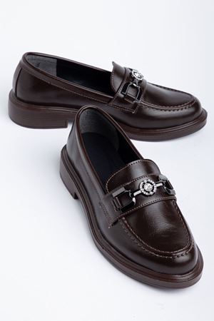 Naty Rome Kahverengi Rugan Toka Detay Kadın Loafer Ayakkabı