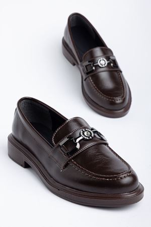 Naty Rome Kahverengi Rugan Toka Detay Kadın Loafer Ayakkabı