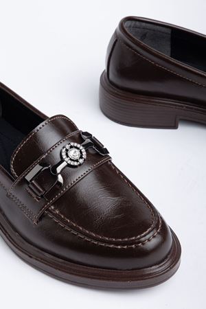 Naty Rome Kahverengi Rugan Toka Detay Kadın Loafer Ayakkabı