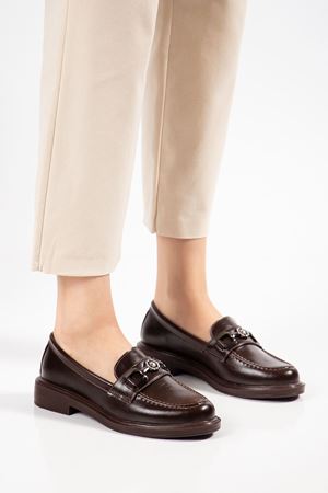 Naty Rome Kahverengi Rugan Toka Detay Kadın Loafer Ayakkabı