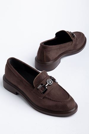 Naty Rome Kahverengi Süet Toka Detay Kadın Loafer Ayakkabı