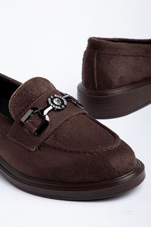 Naty Rome Kahverengi Süet Toka Detay Kadın Loafer Ayakkabı