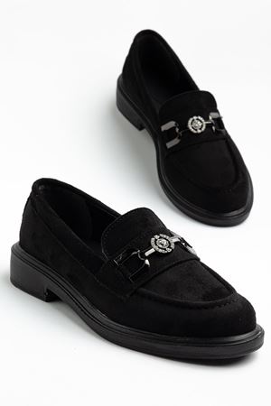 Naty Rome Siyah Süet Toka Detay Kadın Loafer Ayakkabı 
